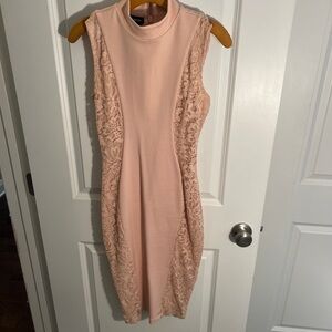 bebe Blush Pink Lace Midi Dress